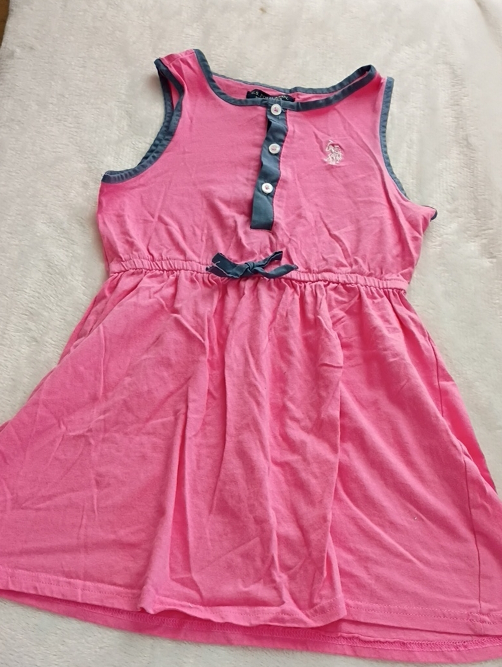 U.S. Polo Assn. Girls Hot Pink Sleeveless Knit Dress with Navy Trim